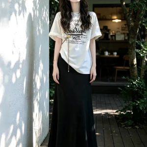 Letter Print Loose Short Sleeve T-Shirt for Women Summer 2026 Korean Style Casual Top