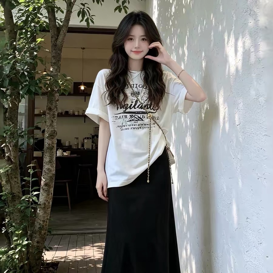 Letter Print Loose Short Sleeve T-Shirt for Women Summer 2026 Korean Style Casual Top - Image 5