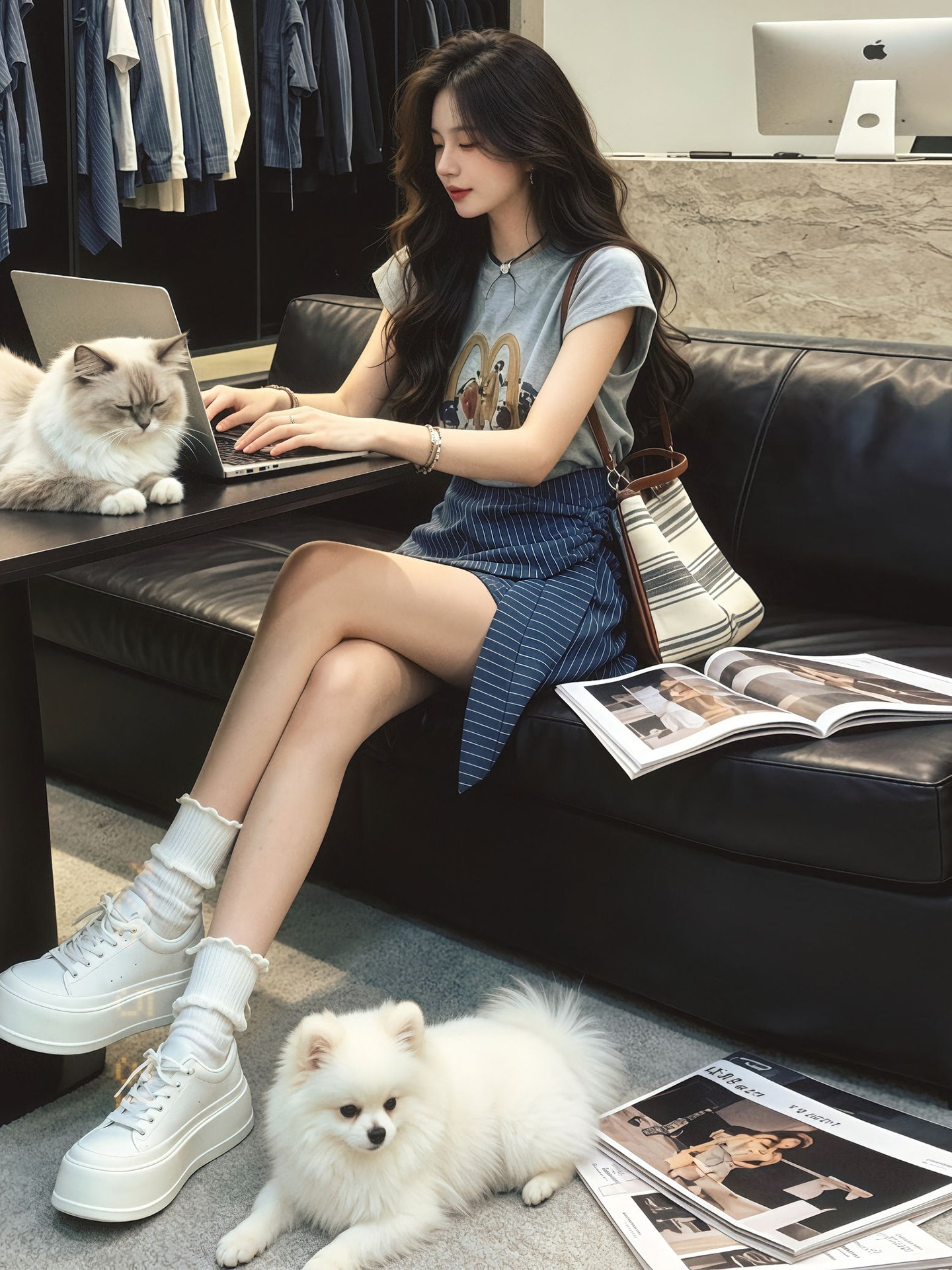 Women's Gray Loose Print Short Sleeve Round Neck T-Shirt 2026 Summer Dopamine Outfit French Style Two-Piece Set - Image 3