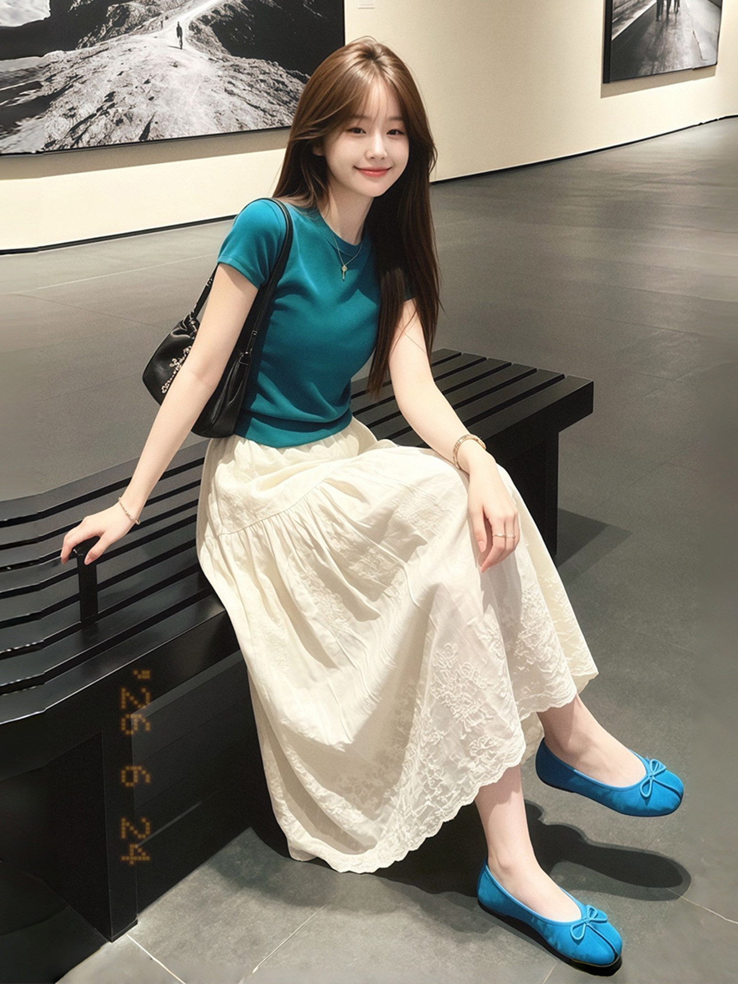 Peacock Blue High Quality Two Piece Set Women Summer 2026 Cotton Short Sleeve Top and Skirt - Image 2