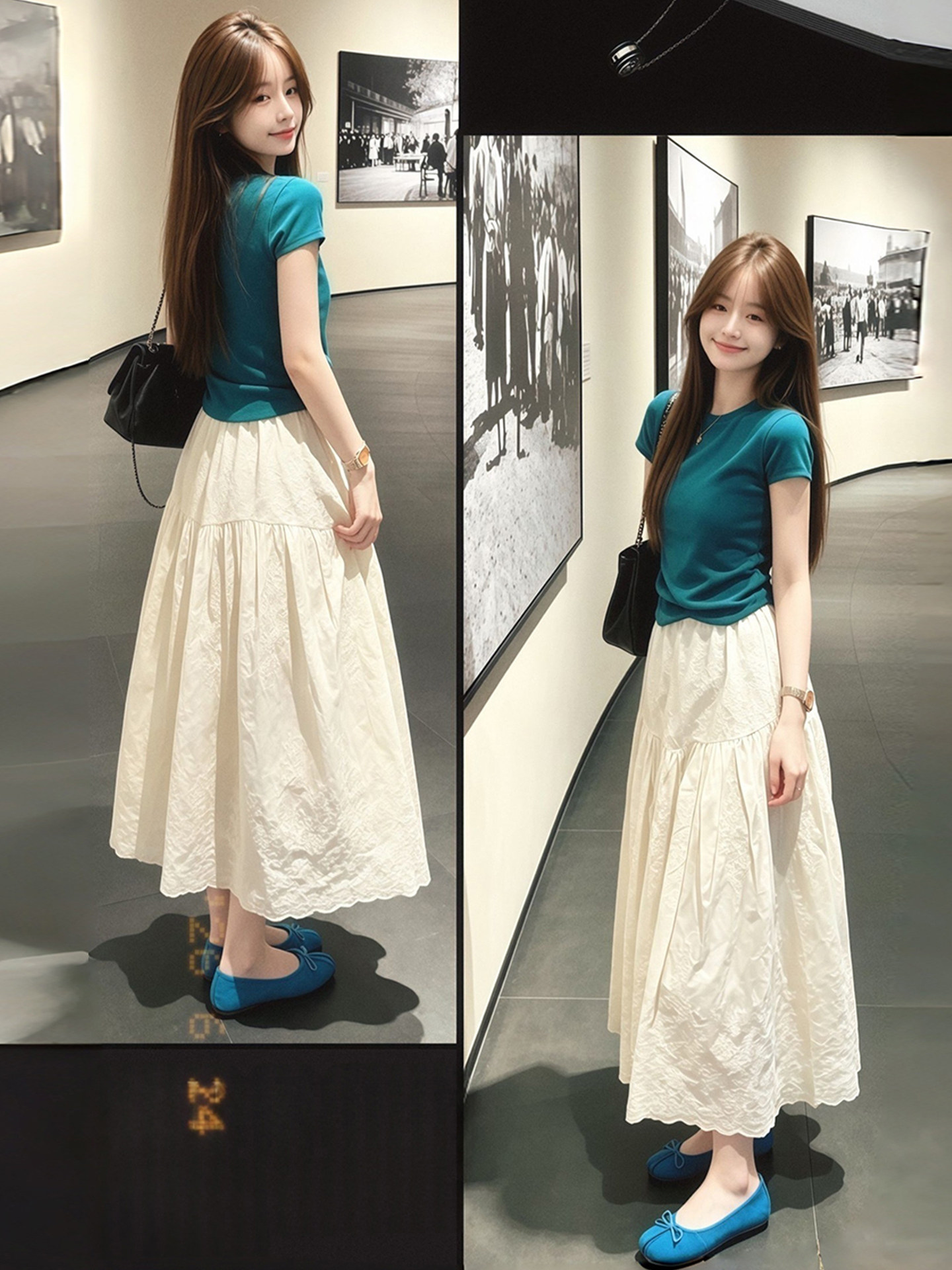 Peacock Blue High Quality Two Piece Set Women Summer 2026 Cotton Short Sleeve Top and Skirt - Image 4