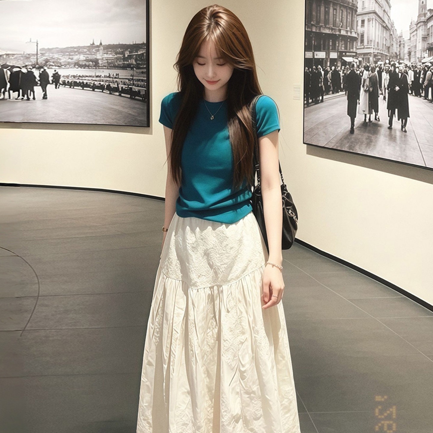 Peacock Blue High Quality Two Piece Set Women Summer 2026 Cotton Short Sleeve Top and Skirt - Image 5