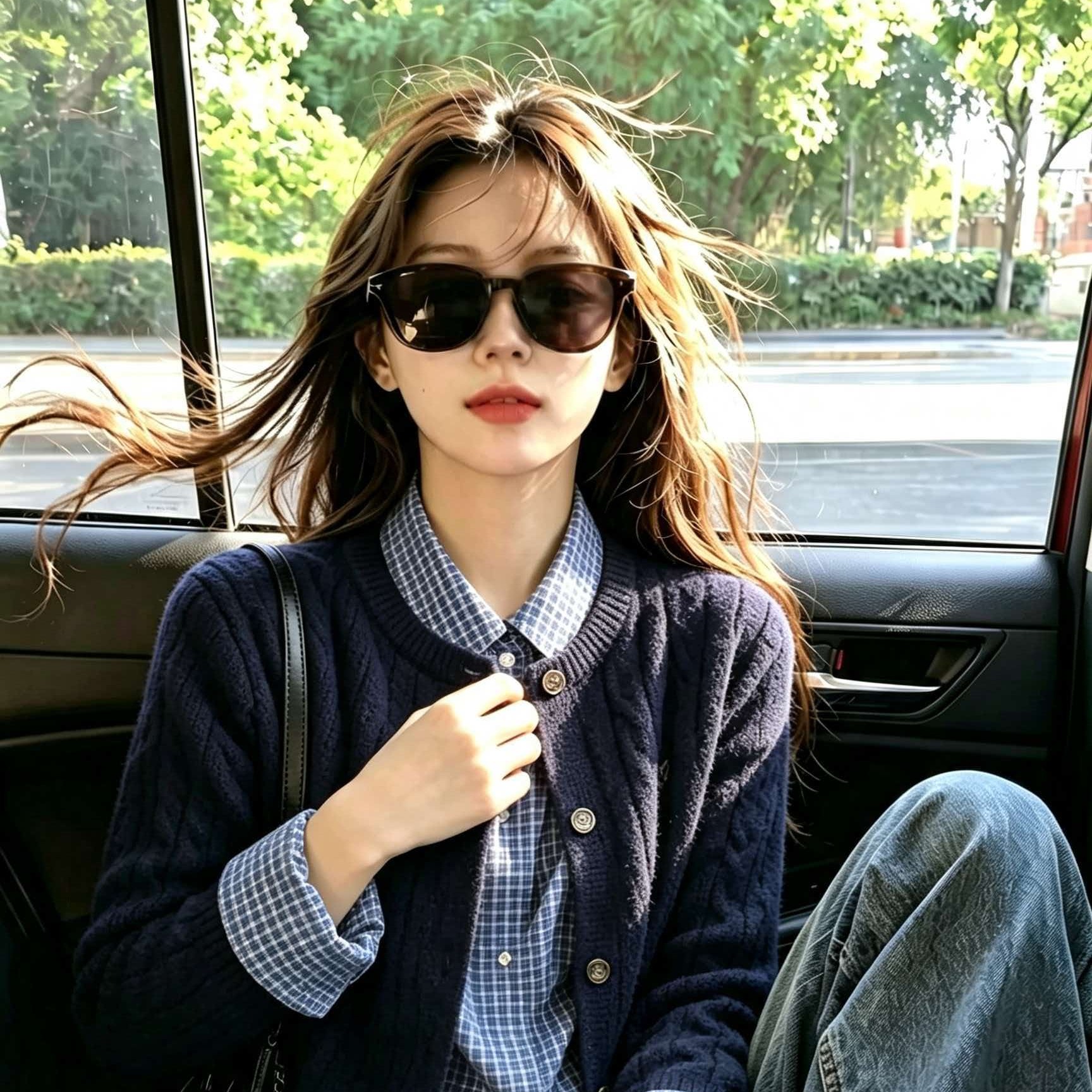 Women's 2026 Autumn Winter Two-Piece Fashion Set with Plaid Shirt and Cardigan Sweater - Image 5