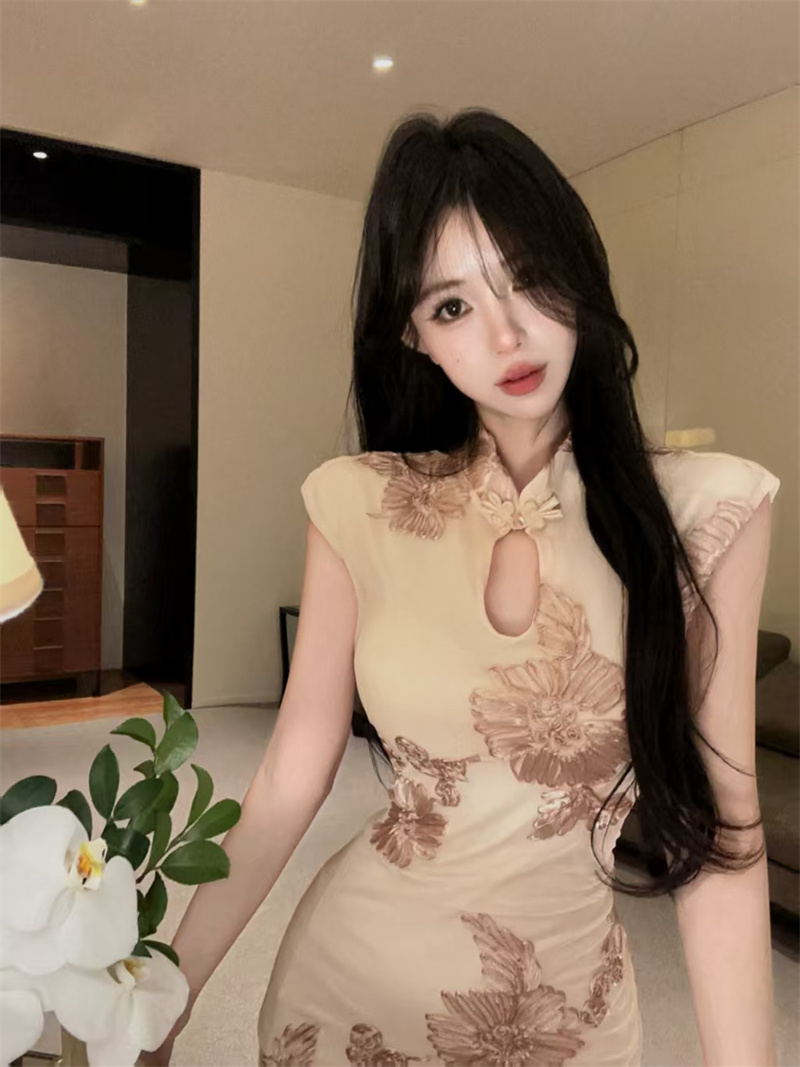 New Chinese Style Bodycon Qipao Dress Sleeveless Short - Image 2