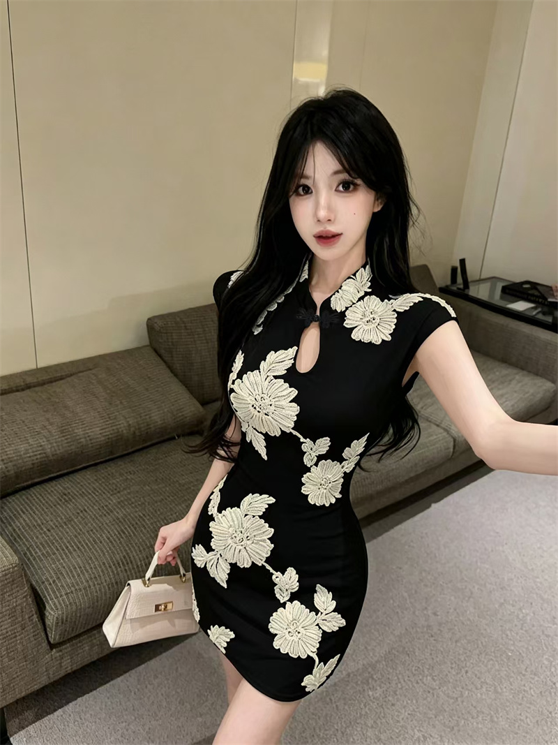 New Chinese Style Bodycon Qipao Dress Sleeveless Short - Image 3