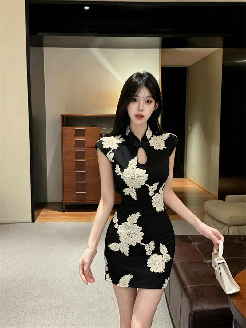 New Chinese Style Bodycon Qipao Dress Sleeveless Short - Image 4