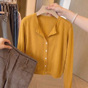 Women's Open Knit Cardigan Short Cropped Lightweight Fall Top