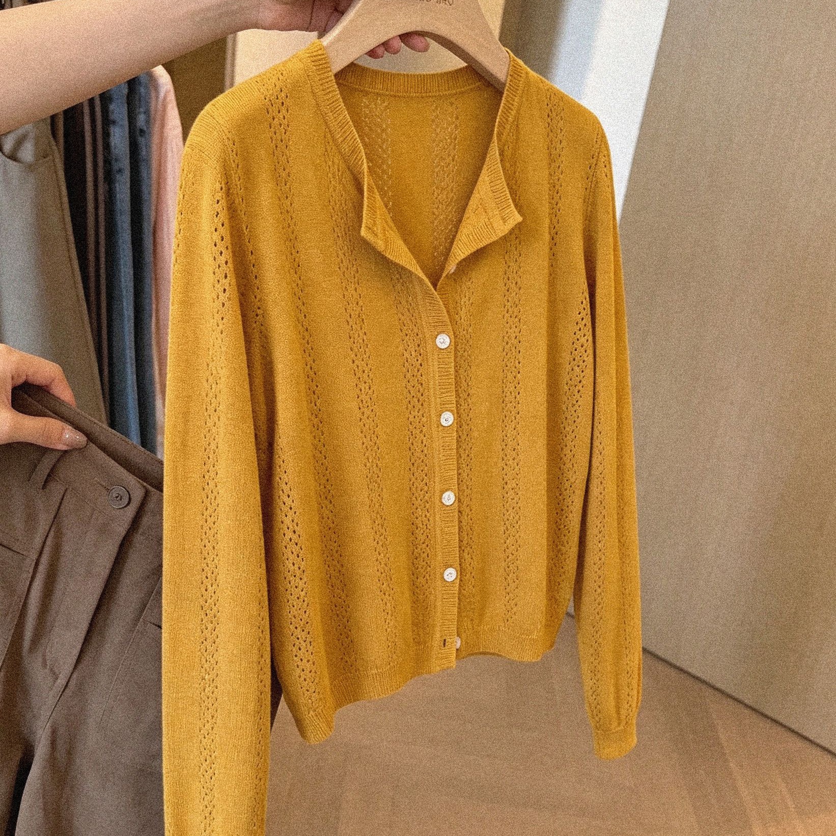 Women's Open Knit Cardigan Short Cropped Lightweight Fall Top - Image 5