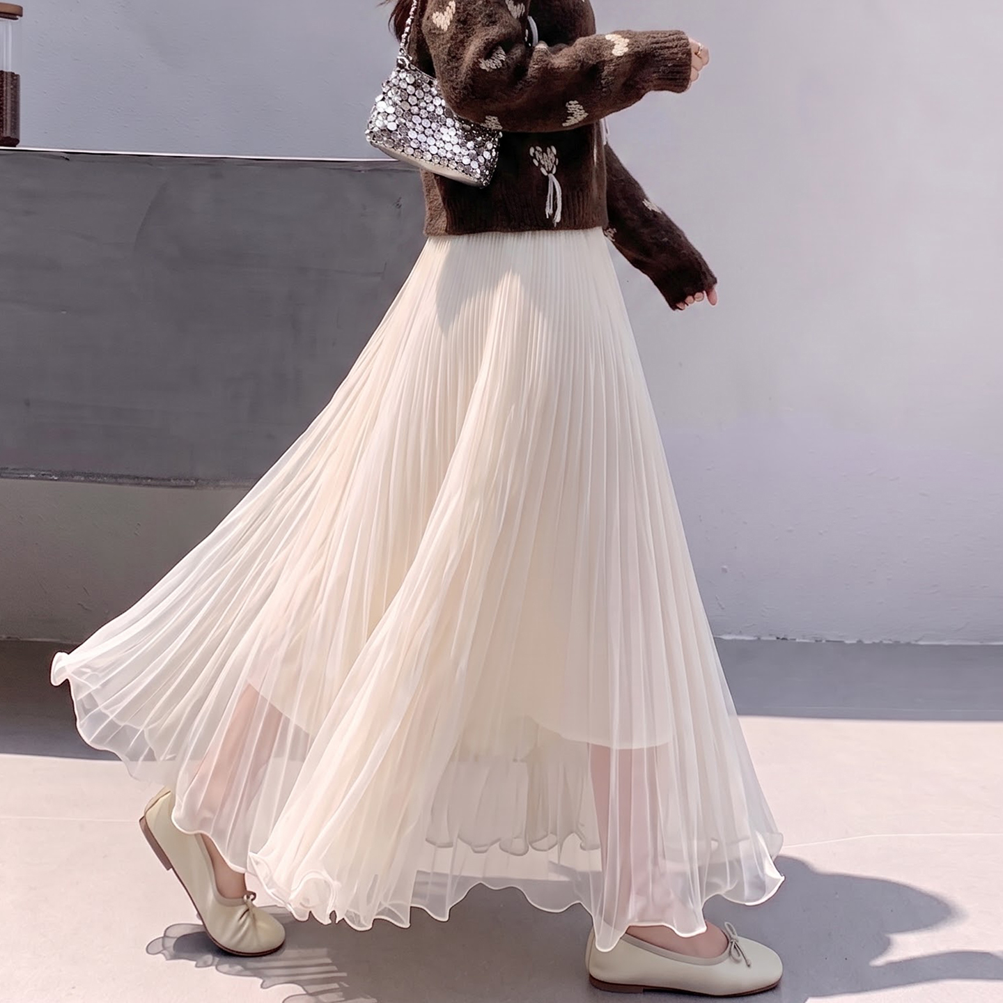 Pleated Tulle Skirt for Women Fall 2026 High Waist Slimming Flowy A-Line Umbrella Skirt - Image 2