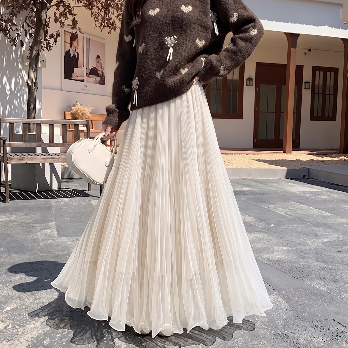 Pleated Tulle Skirt for Women Fall 2026 High Waist Slimming Flowy A-Line Umbrella Skirt