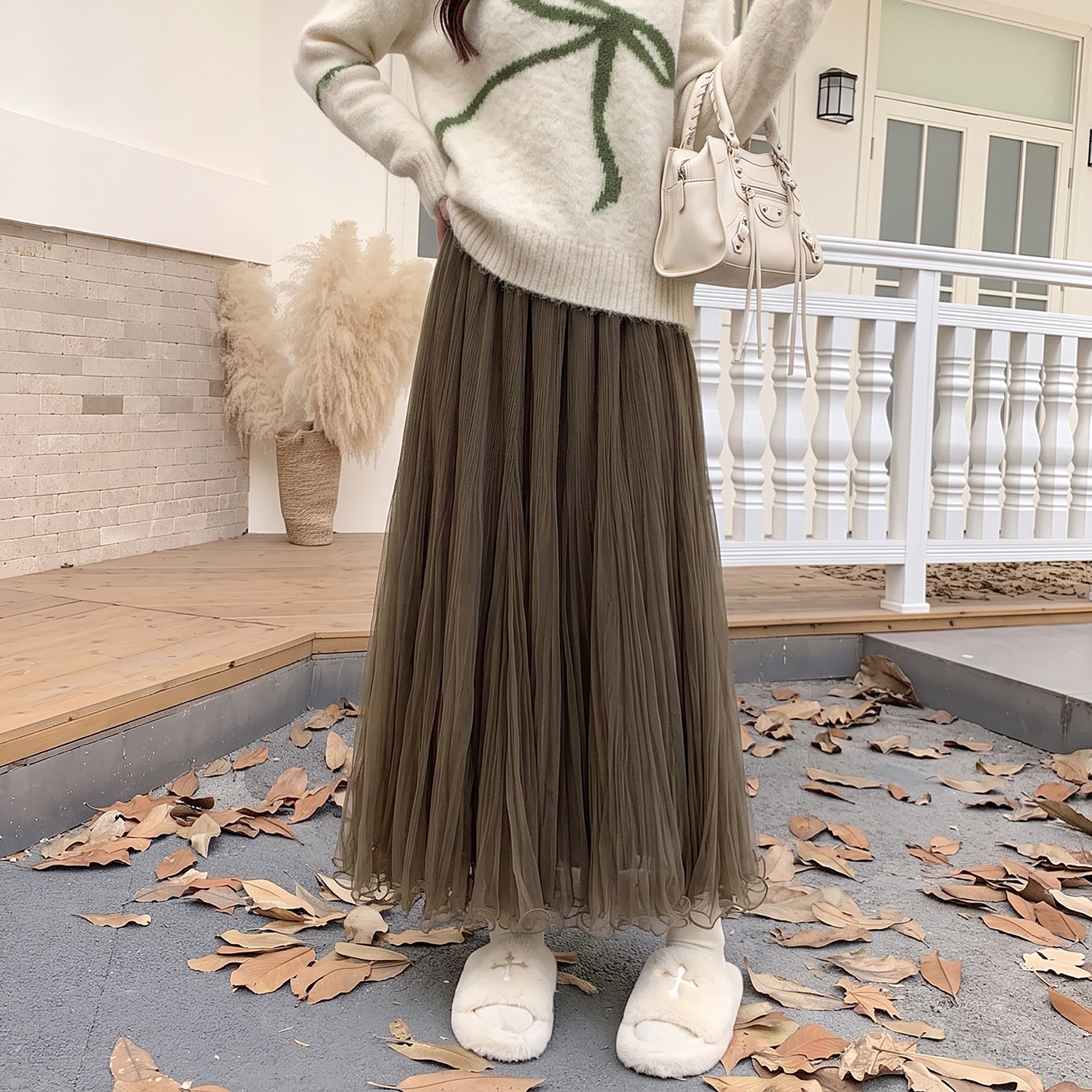 Pleated Tulle Skirt for Women Fall 2026 High Waist Slimming Flowy A-Line Umbrella Skirt - Image 3