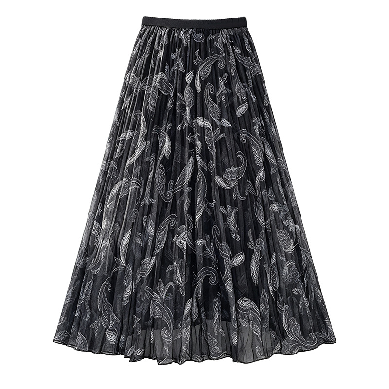 2026 Autumn Vintage Print Pleated Skirt Women Plus Size High Waist Slimming A-Line Long Skirt - Image 5