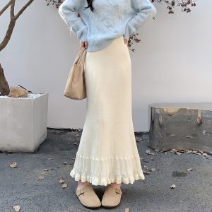 Women's Knit Mermaid Skirt 2026 Fall High Waist Slimming A-Line Long Skirt