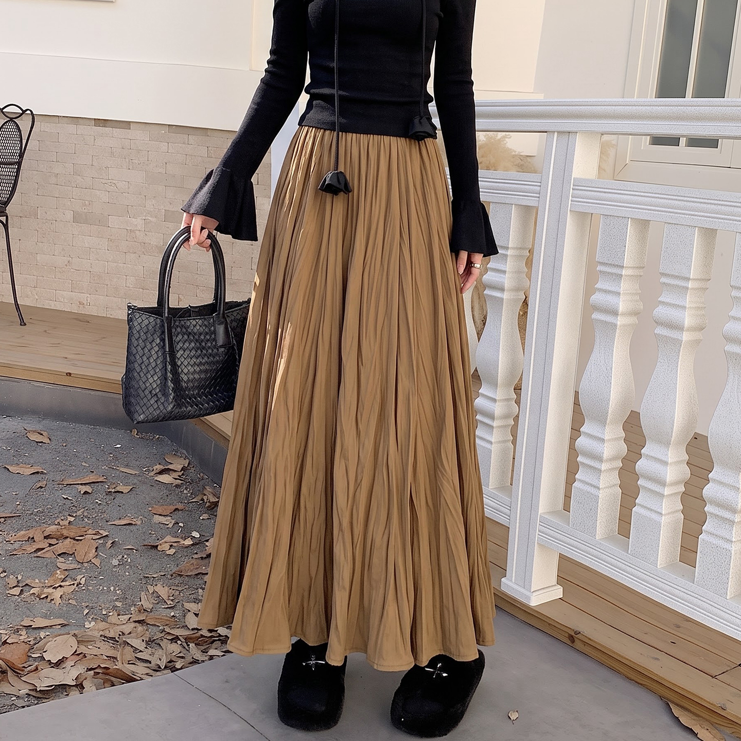 Women's French Style Suede Pleated Skirt 2026 Autumn High Waist Long Skirt - Image 3