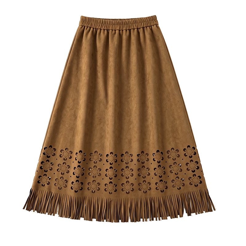 Openwork Flower Tassel Long Skirt Retro Suede-Feel Fall 2026 - Image 5